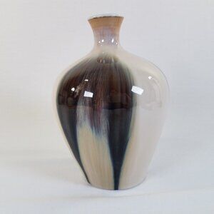Drip Glaze Porcelain Vase 7" Beige Blue Brown Flambé Style Chinese Transmutation